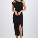Vestido rib asimetrico detalle metalico
