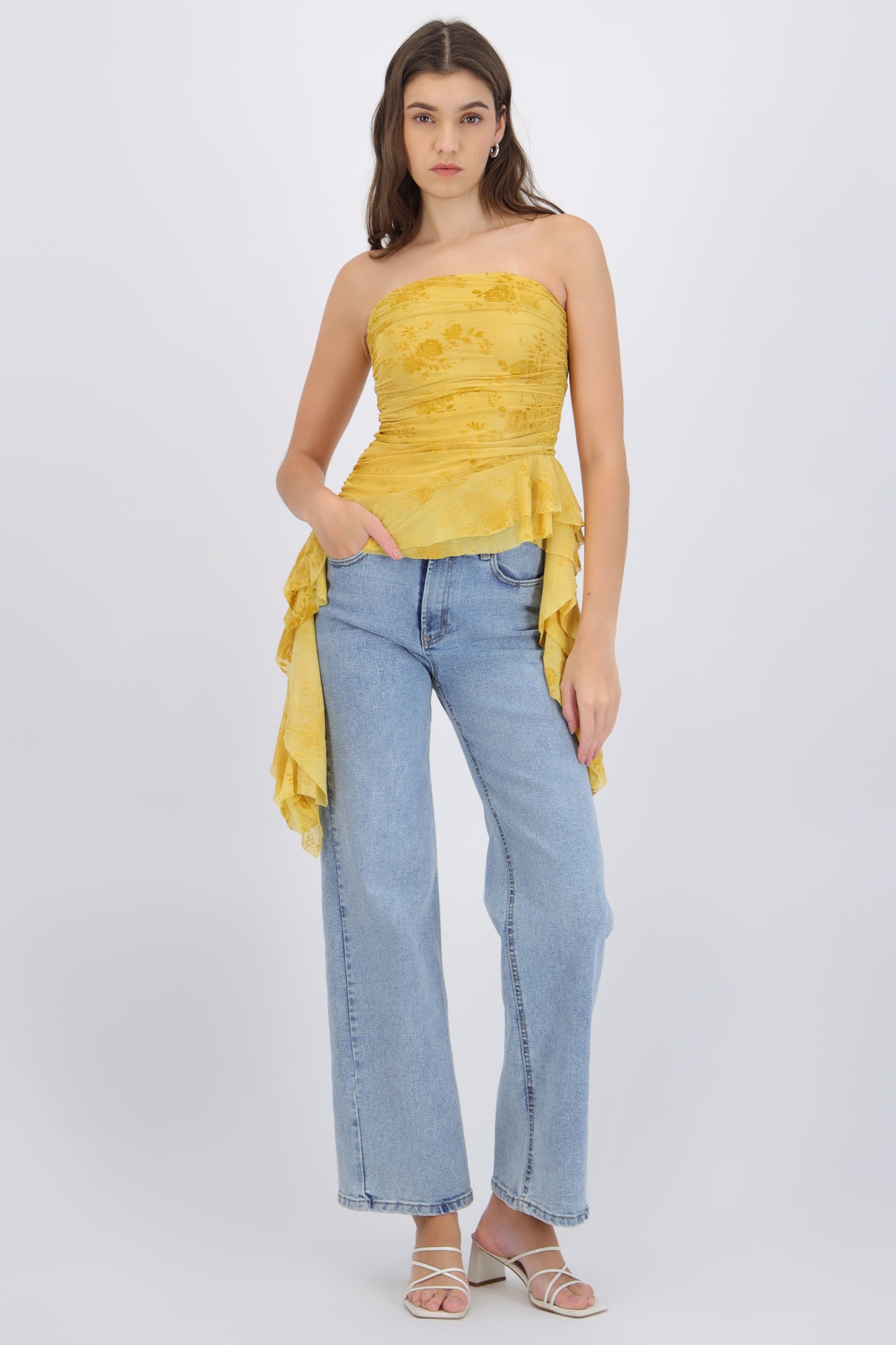 Top drapeado mesh flock
