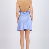 Vestido mini satin escote cascada