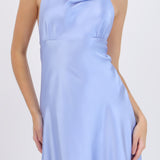 Vestido mini satin escote cascada