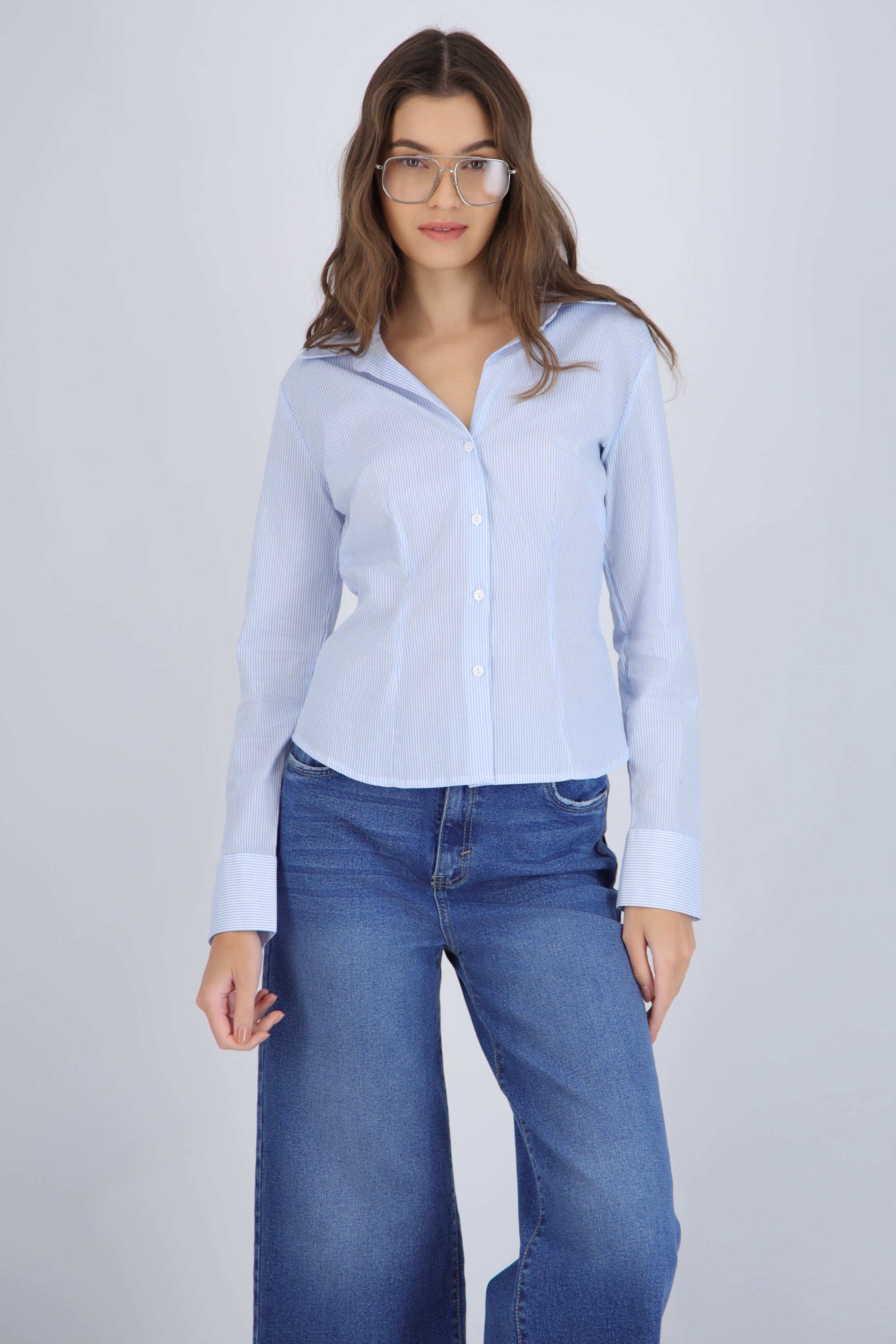 Camisa manga larga pinzas rayas