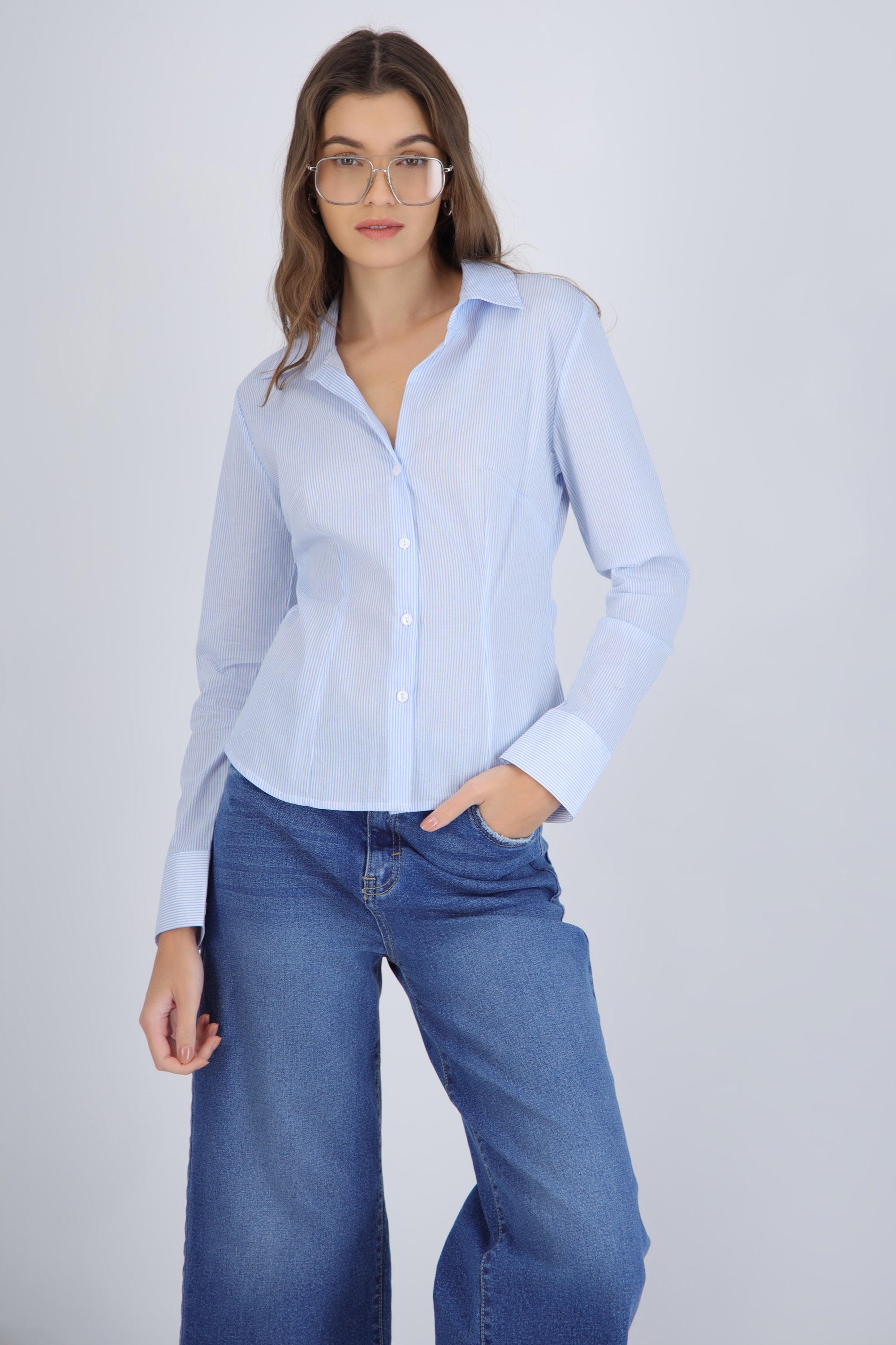 Camisa manga larga pinzas rayas