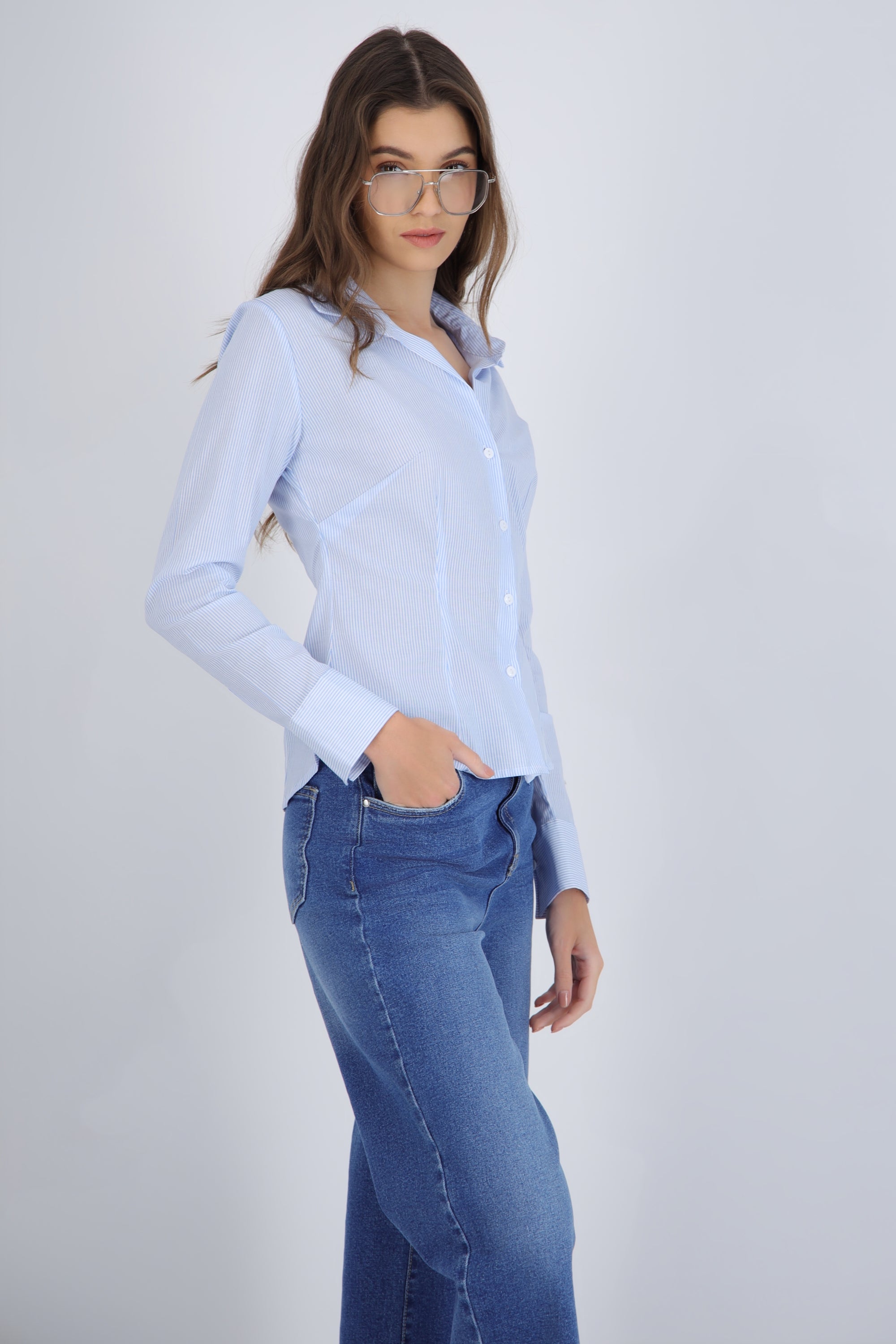 Camisa manga larga pinzas rayas