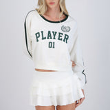 Sudadera estampada crop con contraste en mangas