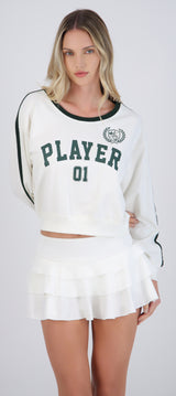 Sudadera estampada crop con contraste en mangas