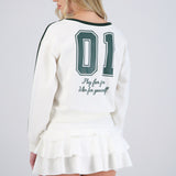 Sudadera estampada crop con contraste en mangas