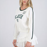 Sudadera estampada crop con contraste en mangas
