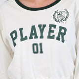 Sudadera estampada crop con contraste en mangas