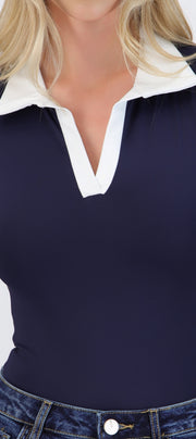 Body cuello polo contraste manga larga