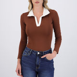 Body cuello polo contraste manga larga