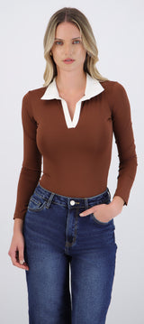 Body cuello polo contraste manga larga