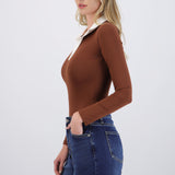 Body cuello polo contraste manga larga