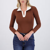 Body cuello polo contraste manga larga