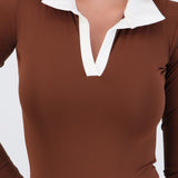 Body cuello polo contraste manga larga