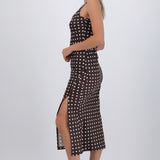 Vestido polka dots maxi de satin