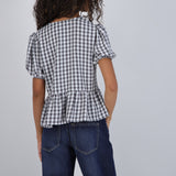 Blusa manga corta cuadros detalle moños