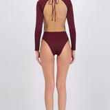 Traje de baño manga larga escote espalda