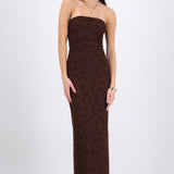 Vestido maxi detalle drapeado mesh flok