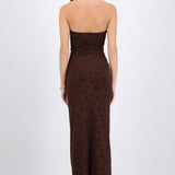 Vestido maxi detalle drapeado mesh flok