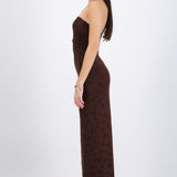 Vestido maxi detalle drapeado mesh flok