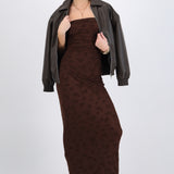 Vestido maxi detalle drapeado mesh flok