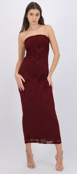 Vestido maxi detalle drapeado mesh flok