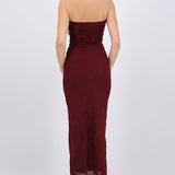 Vestido maxi detalle drapeado mesh flok