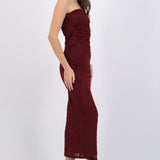 Vestido maxi detalle drapeado mesh flok