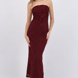 Vestido maxi detalle drapeado mesh flok