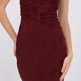 Vestido maxi detalle drapeado mesh flok