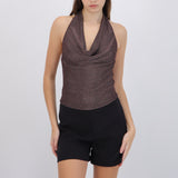 Top cuello cascada brillos