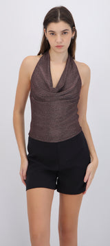 Top cuello cascada brillos