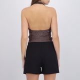 Top cuello cascada brillos