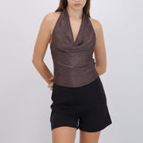 Top cuello cascada brillos