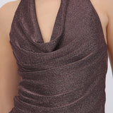 Top cuello cascada brillos
