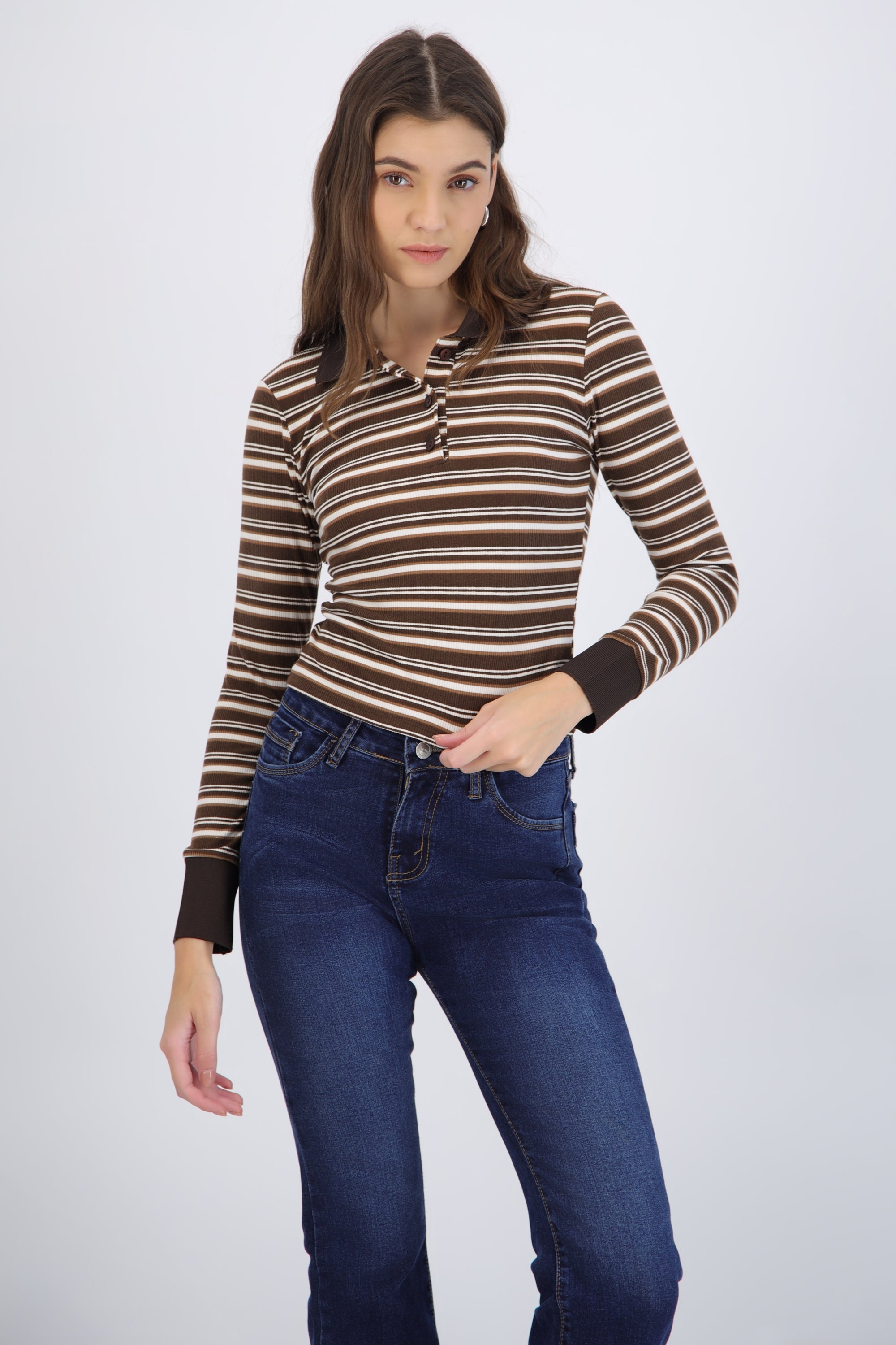 Top cuello polo rayas