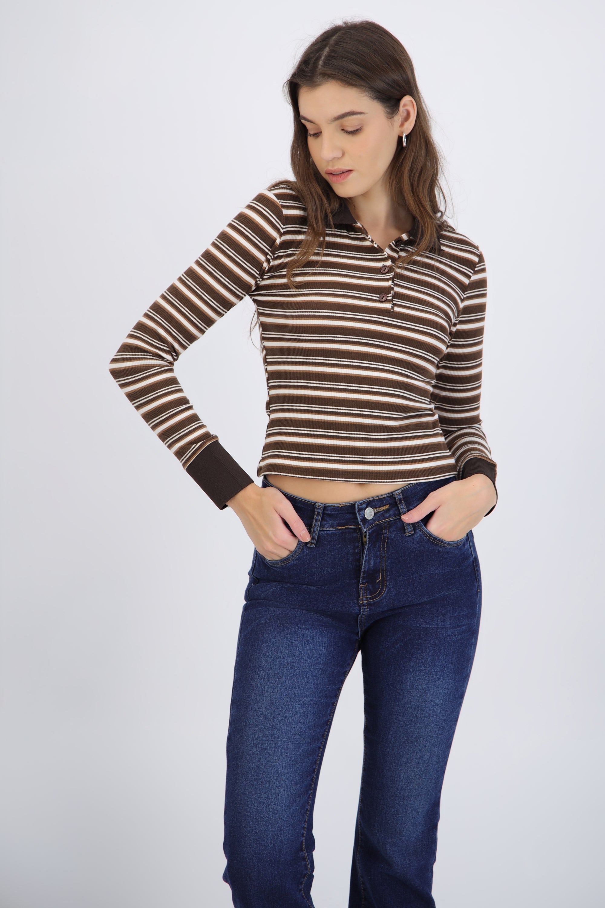 Top cuello polo rayas