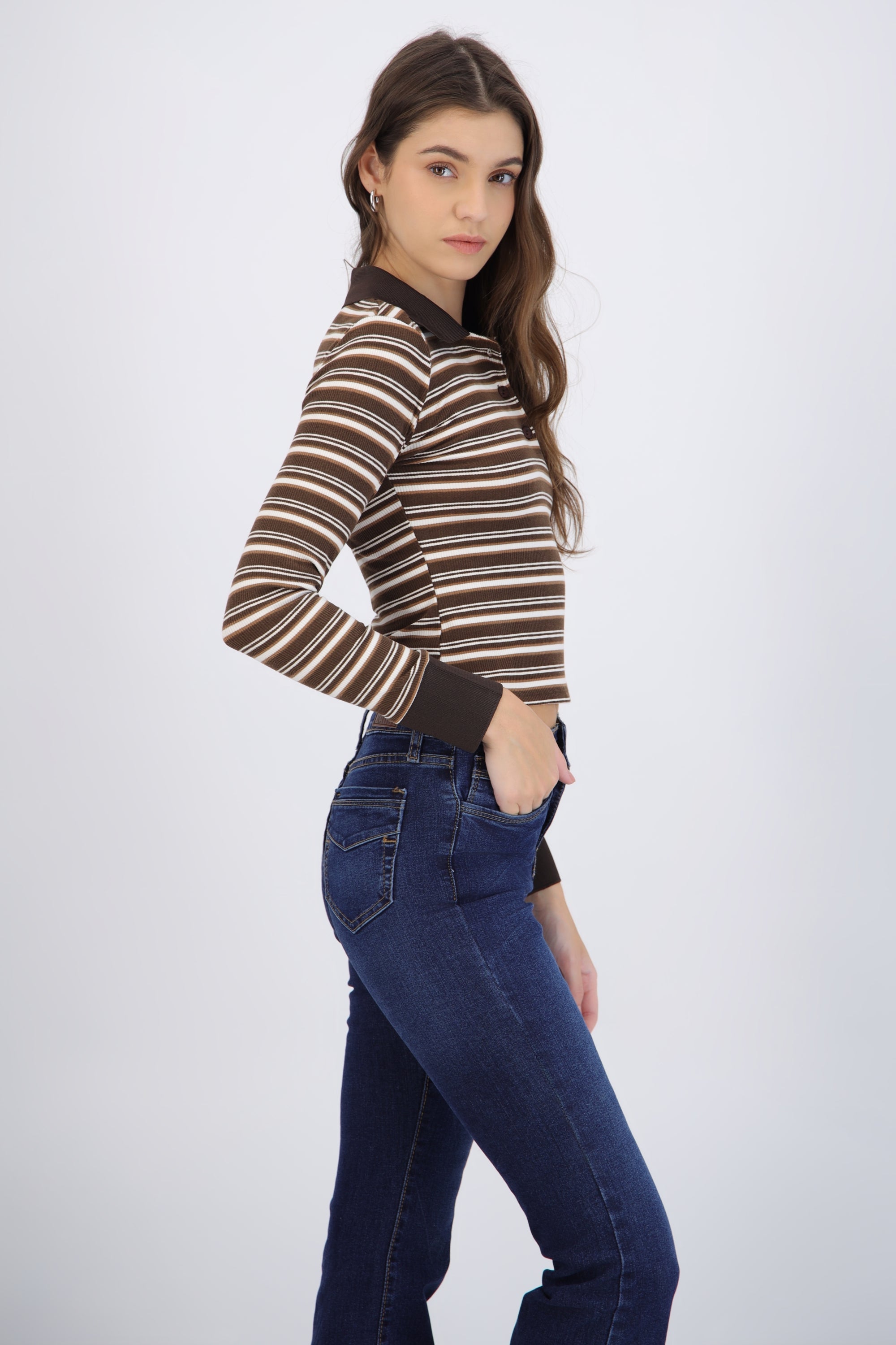 Top cuello polo rayas