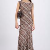 Maxivestido de mesh estampado cuadros