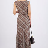 Maxivestido de mesh estampado cuadros