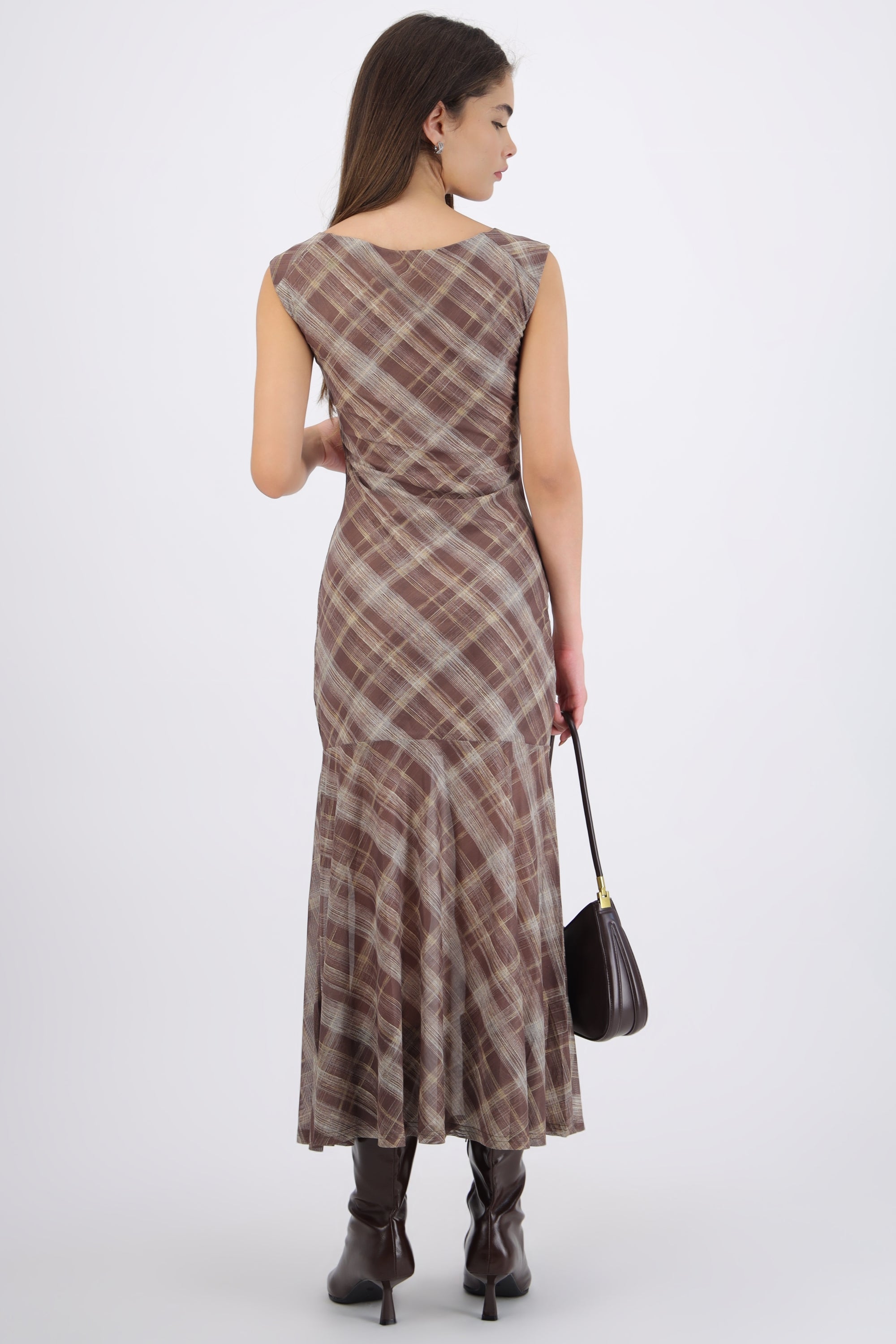 Maxivestido de mesh estampado cuadros
