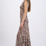 Maxivestido de mesh estampado cuadros