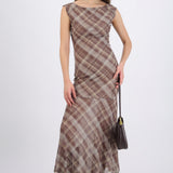 Maxivestido de mesh estampado cuadros