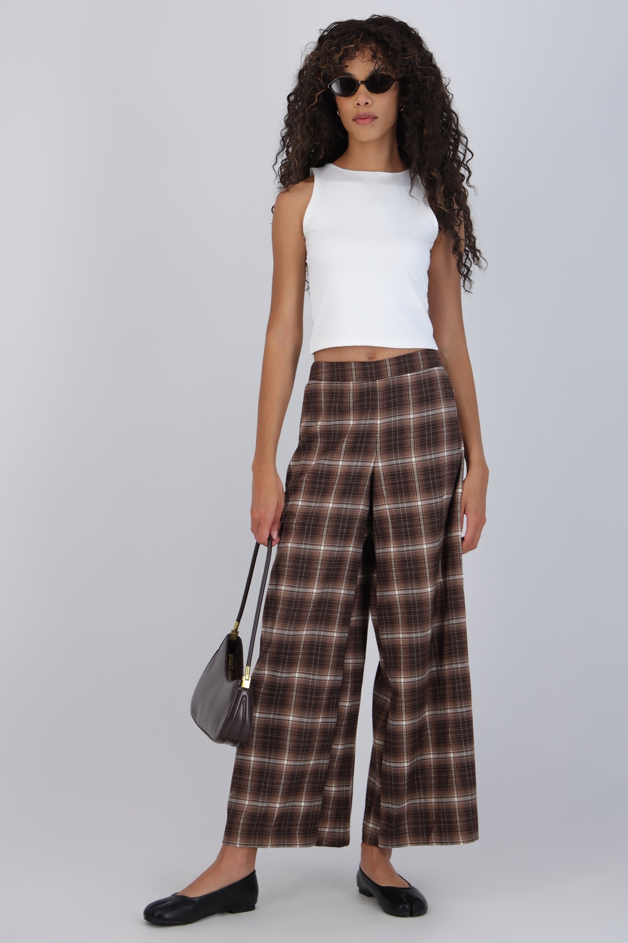 Pantalón wide leg estampado cuadros