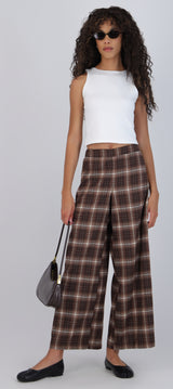 Pantalón wide leg estampado cuadros