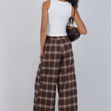 Pantalón wide leg estampado cuadros