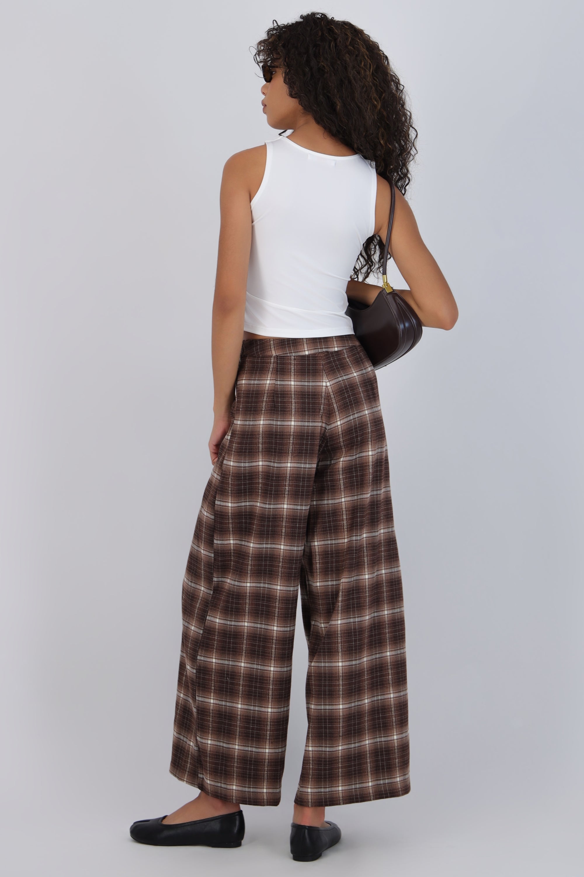 Pantalón wide leg estampado cuadros