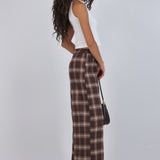 Pantalón wide leg estampado cuadros