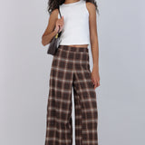 Pantalón wide leg estampado cuadros