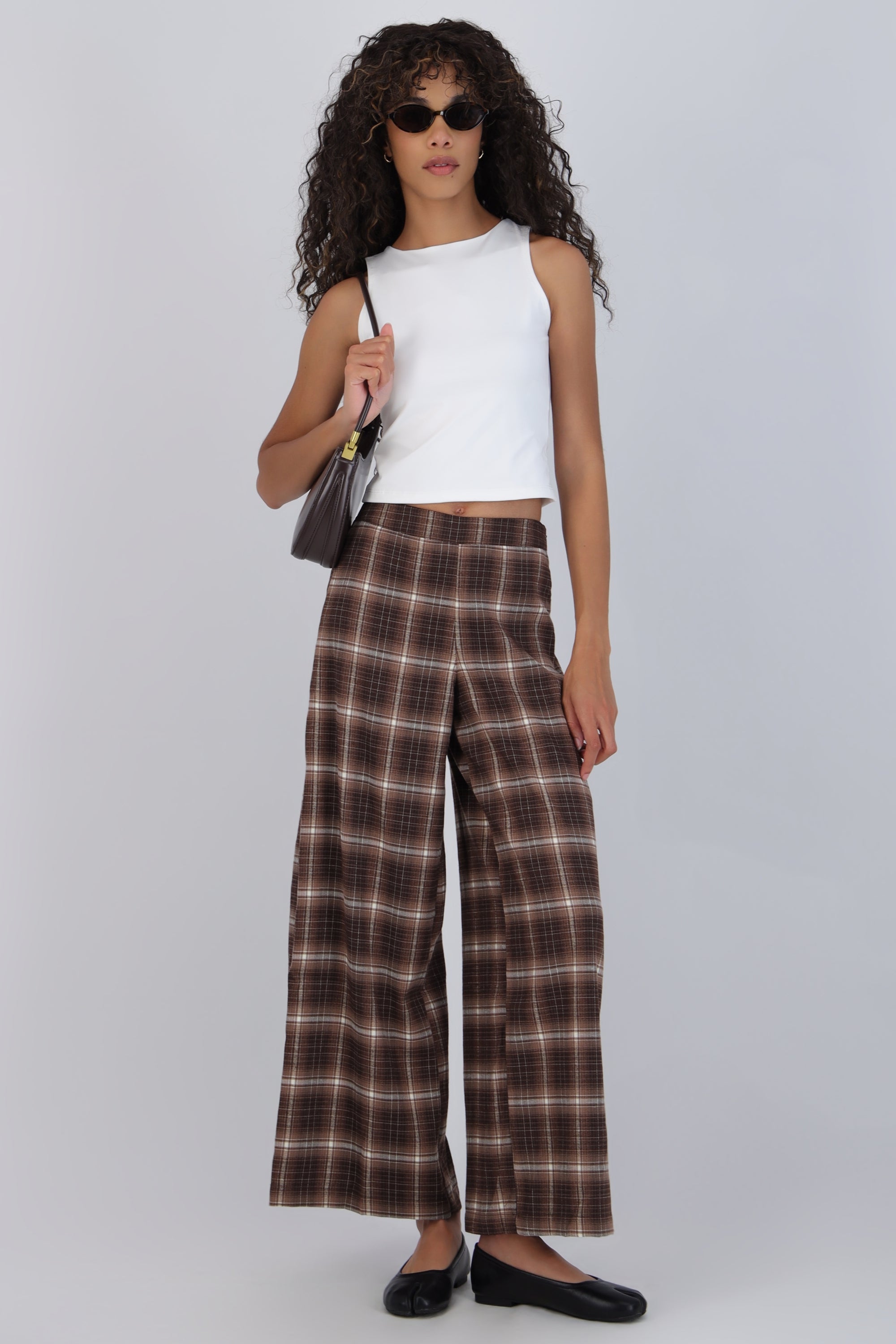 Pantalón wide leg estampado cuadros